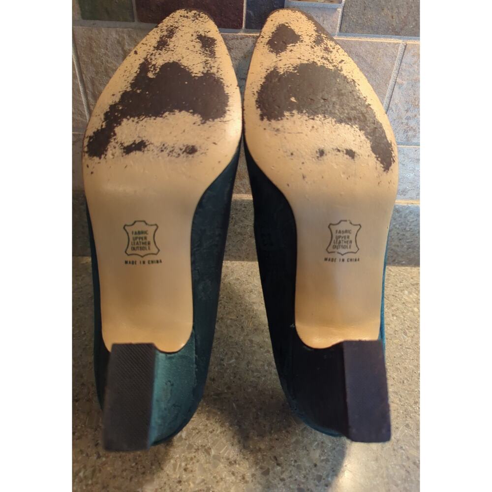 Connie Opulent IV Forest Green Patterned Fabric 2.25" Heels vintage women's Sz 9 - Picture 5 of 8